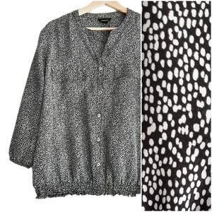 🍒 JESSICA Dot Print B&W Light Blouse Top Sz XL Petite